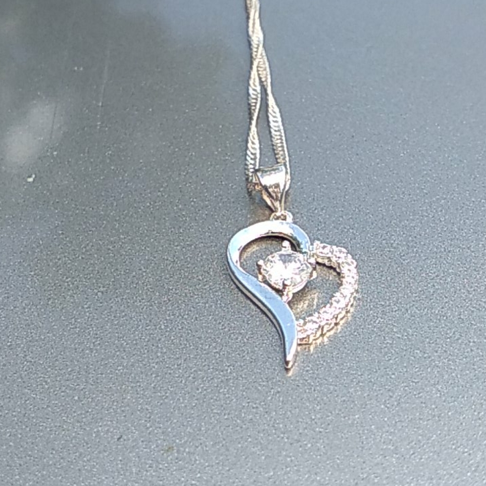Silver and cubic zirconia heart necklace